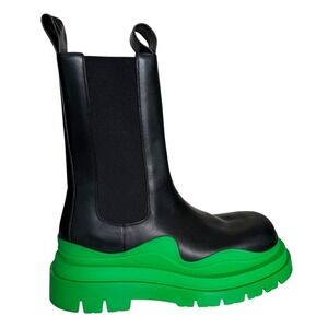 Bottega Veneta Military Calf Black Leather BV Green Black Tire Boots 630284, 43+